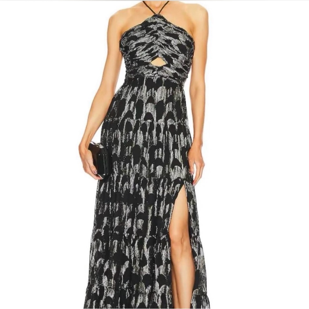 ASTR The Label Black and Silver Patterned Maxi Dress